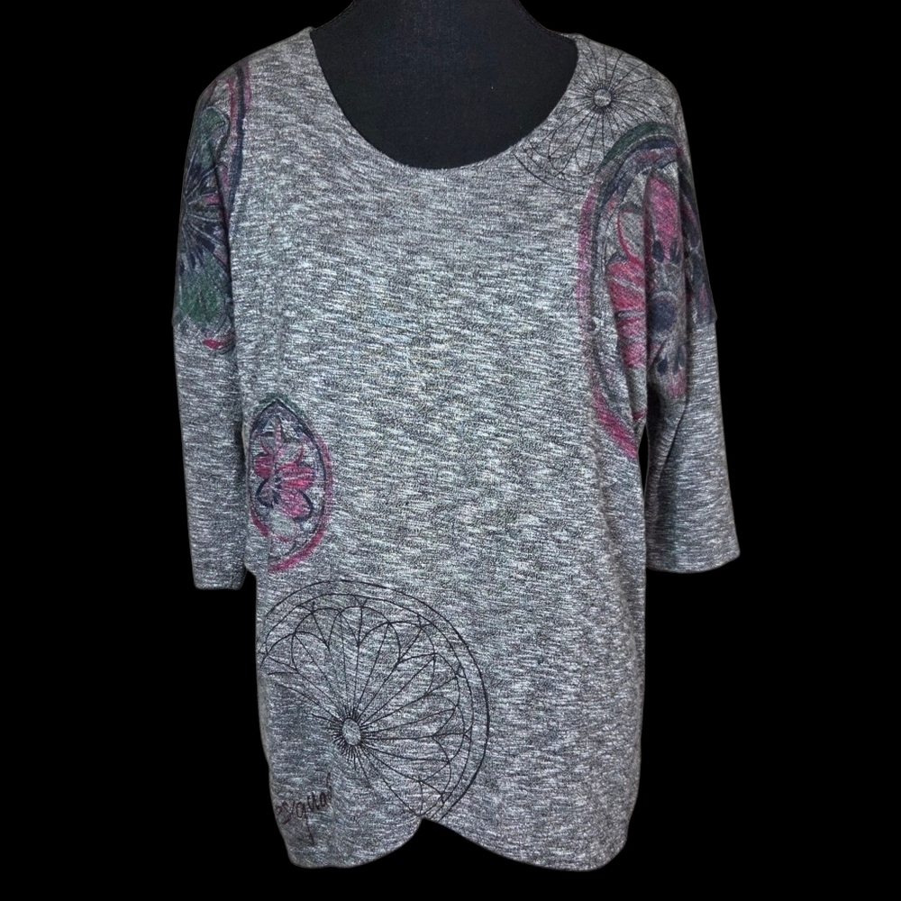 Desigual Gray and Pink Patterned 3/4 Sleeve Sweater Size Med